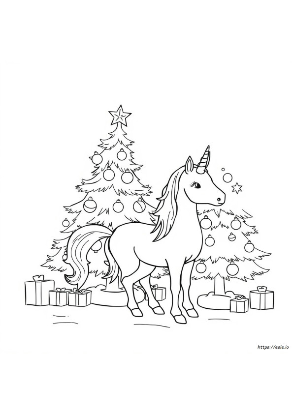 Pohon Natal Unicorn Gambar Mewarnai