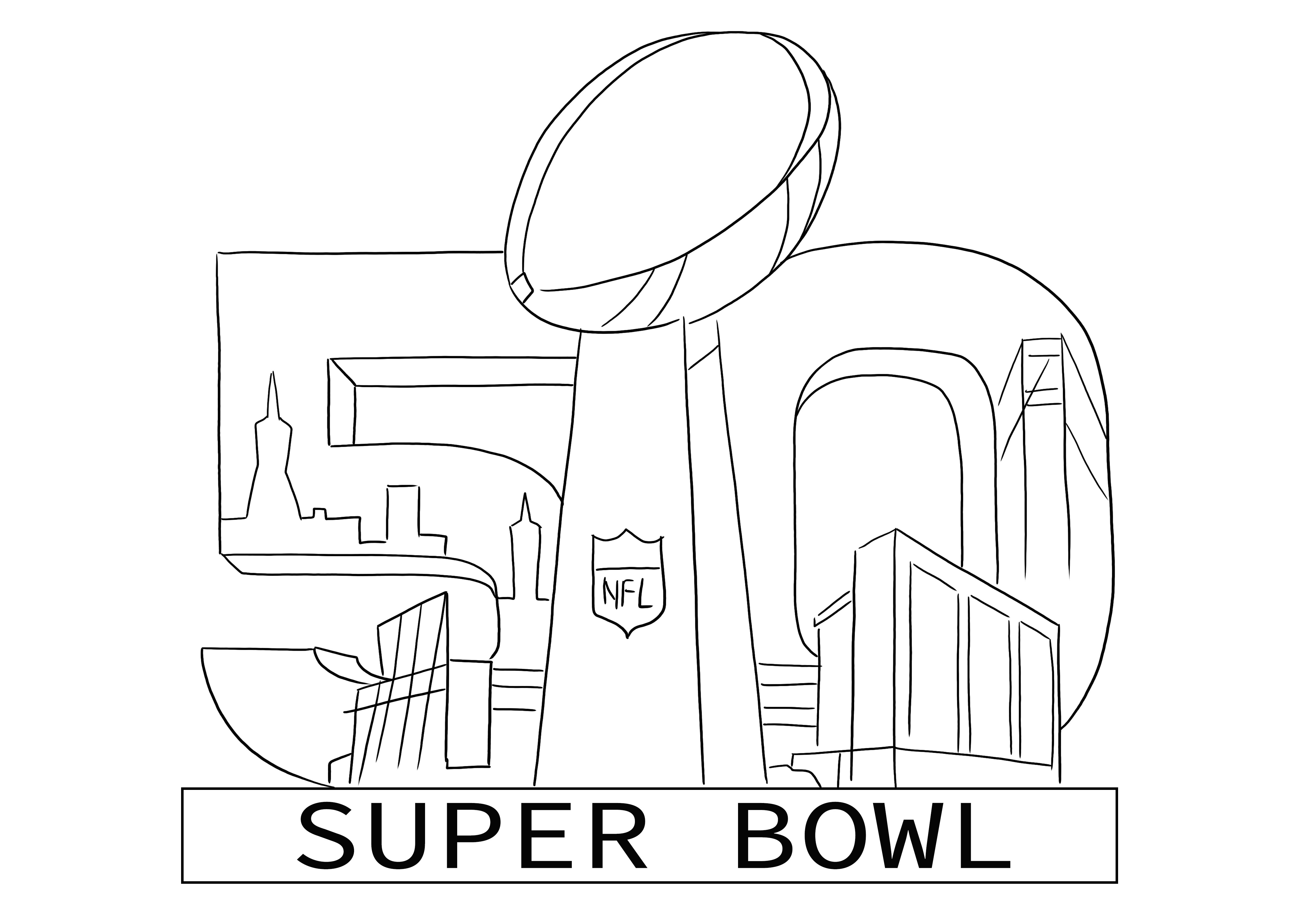 Logo mewarnai Super Bowl 2016 gratis untuk dicetak atau diunduh untuk anak-anak