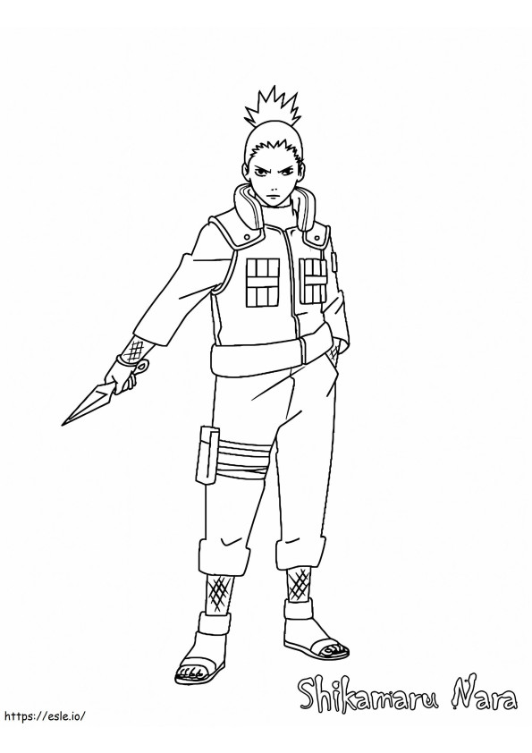 Coloriage Cool Shikamaru tenant un kunai à imprimer dessin