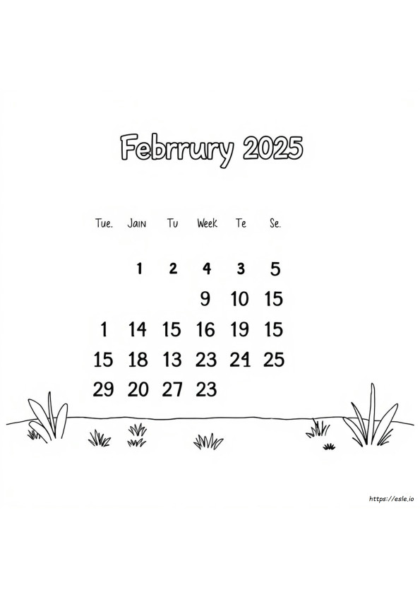 Kalender Halaman Mewarnai Februari 2025