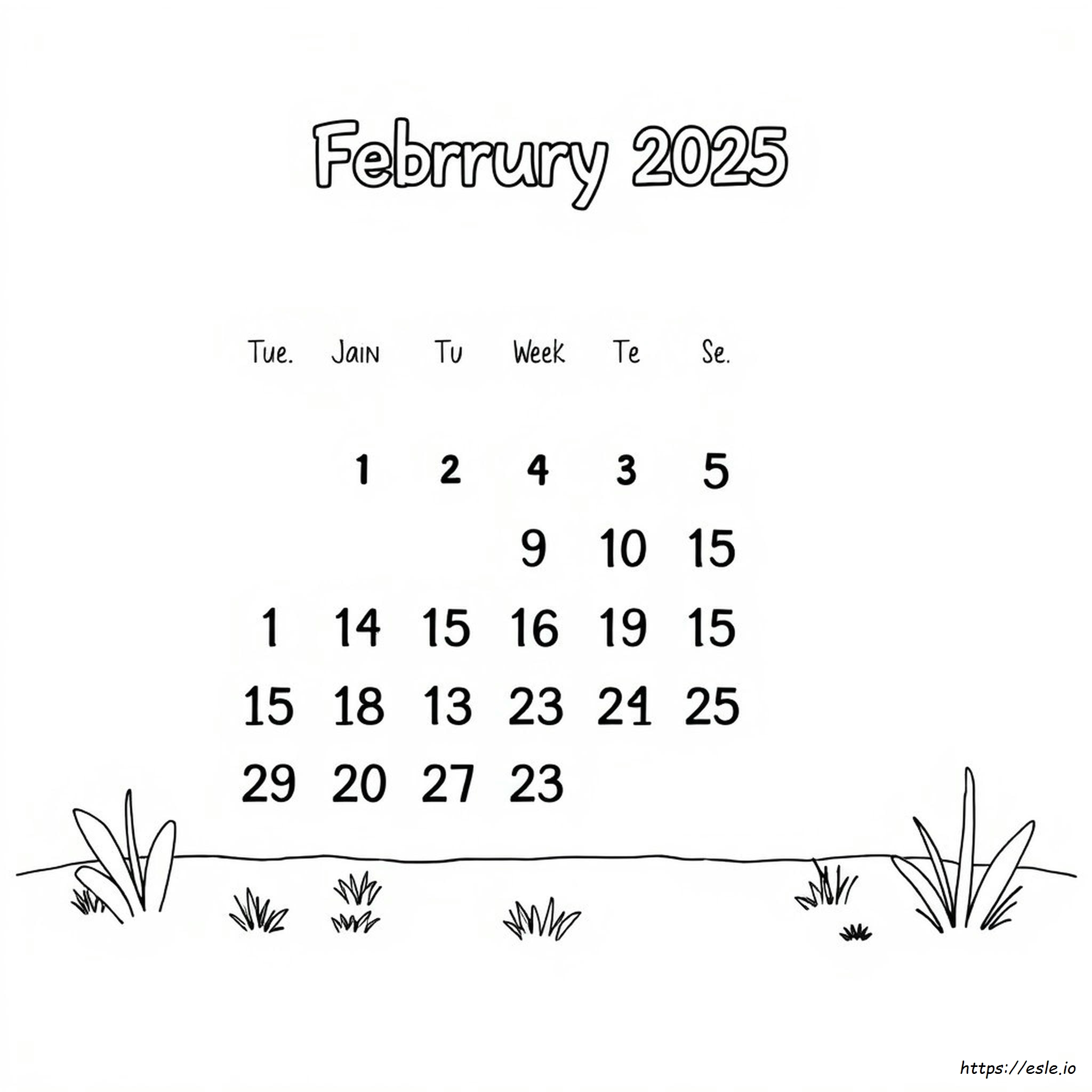 Februar 2025 Kalender Ausmalbild