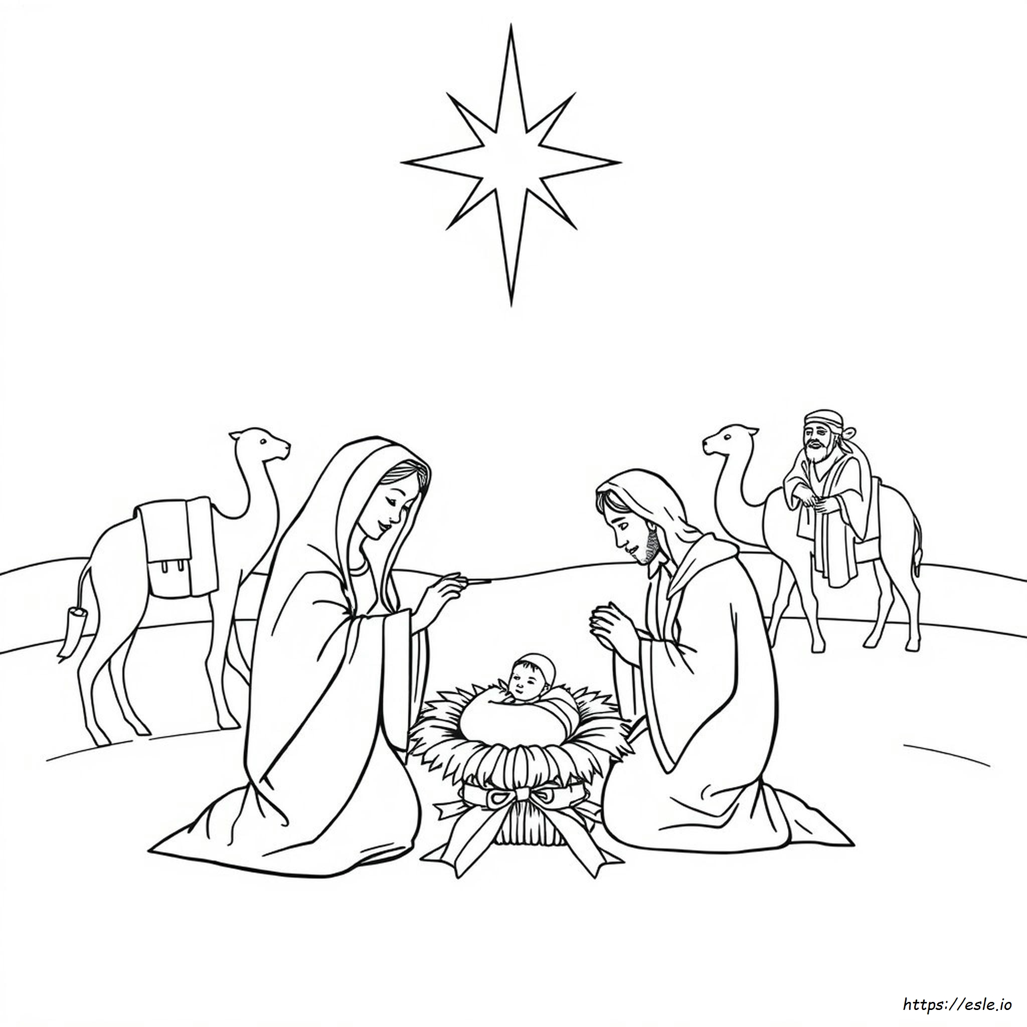 Coloring Full Nativity Scene Drawing
