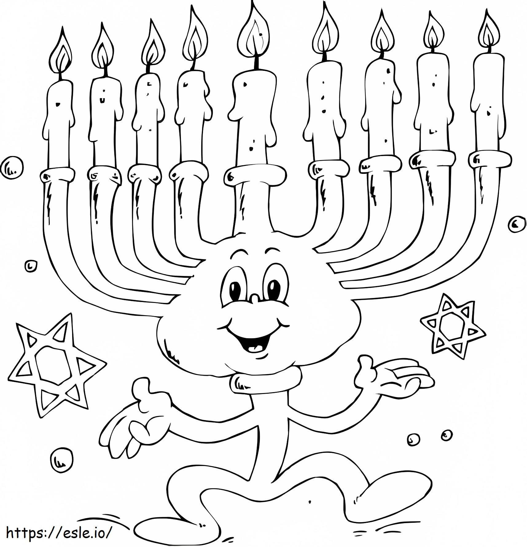 Menorá de Hanukkah dos desenhos animados para colorir