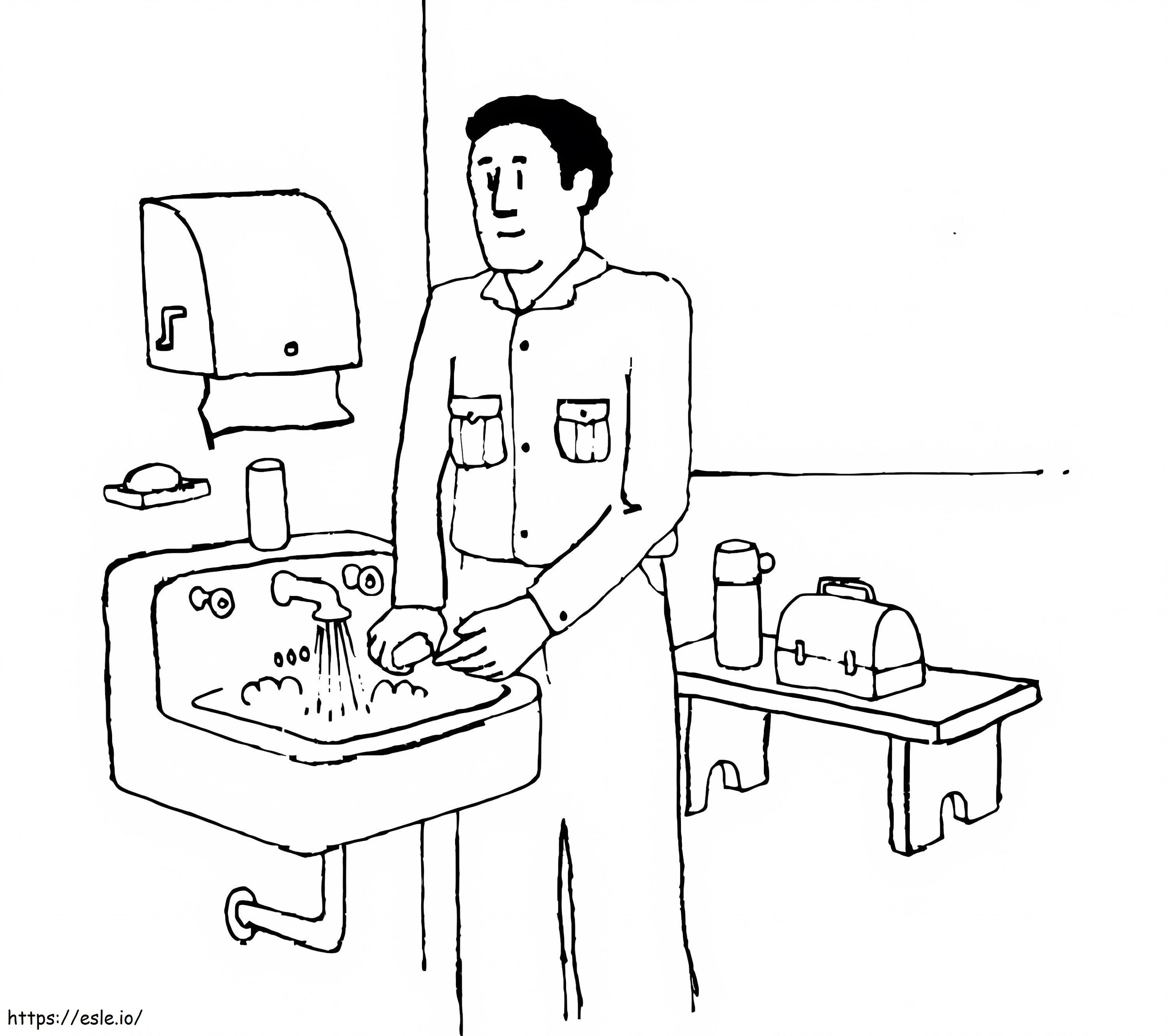 Coloriage homme, lavage mains à imprimer dessin