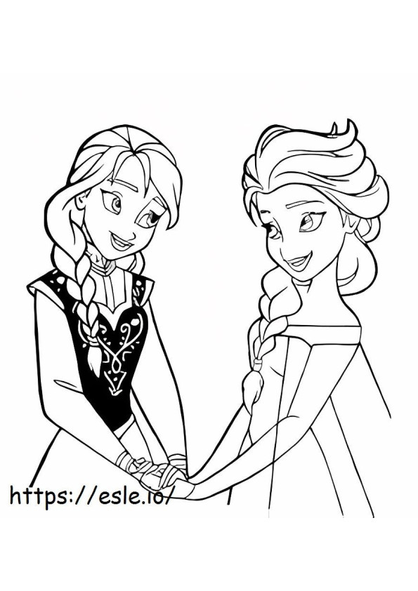 Elsa și Anna de colorat