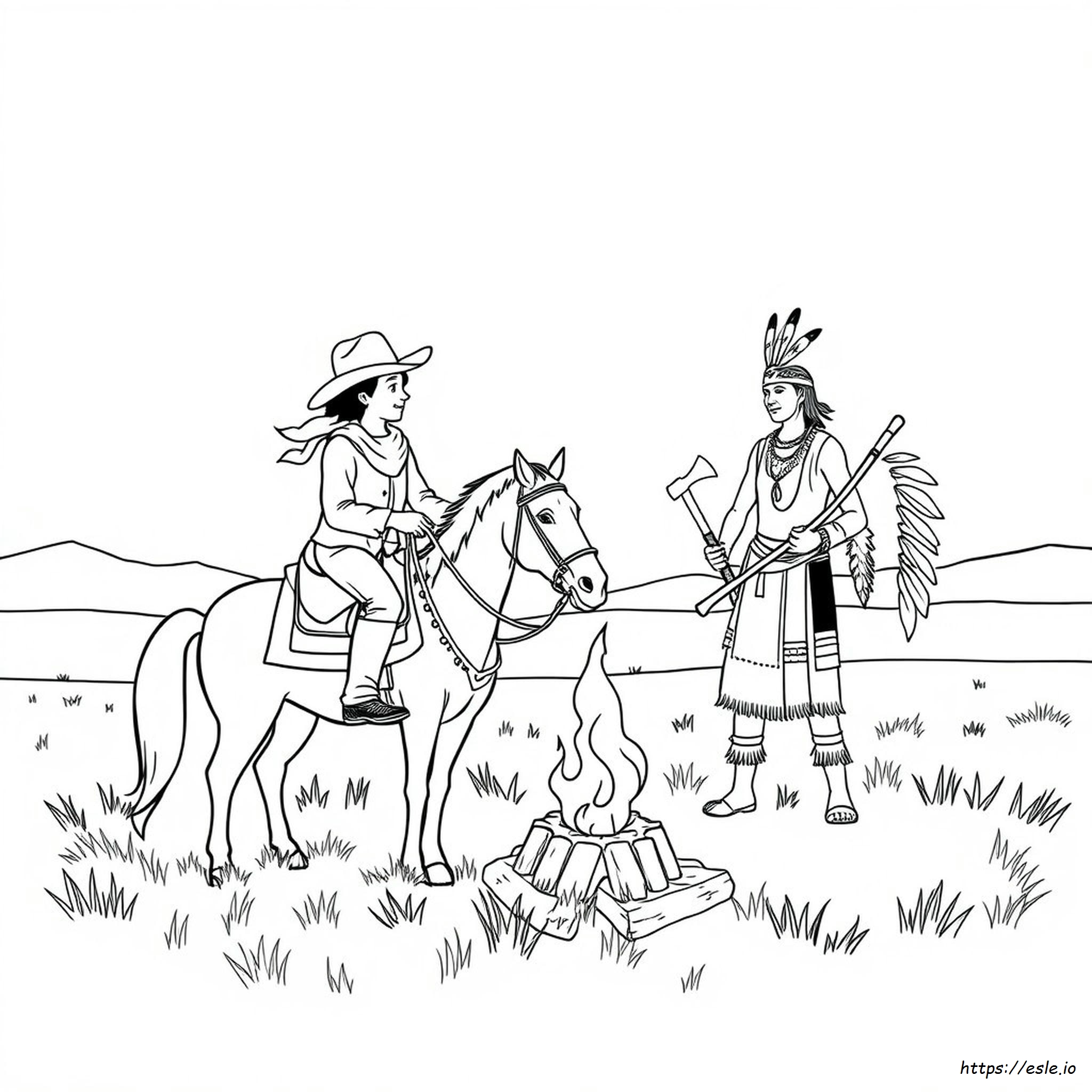 Desene De Colorat Cu Cowboy Și Indieni