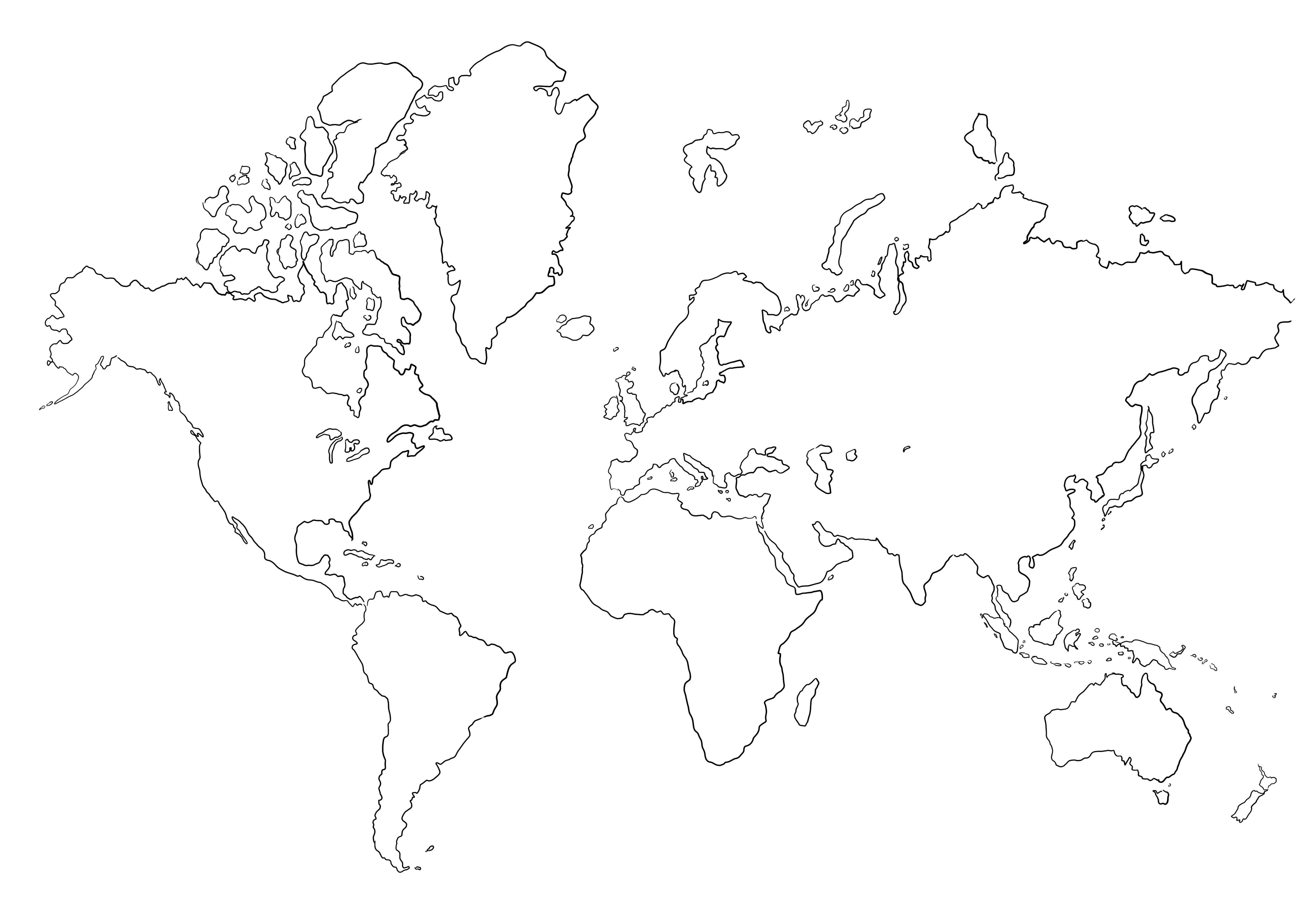 Pusta mapa świata do kolorowania bez obrazków do wydrukowania lub zapisania na później