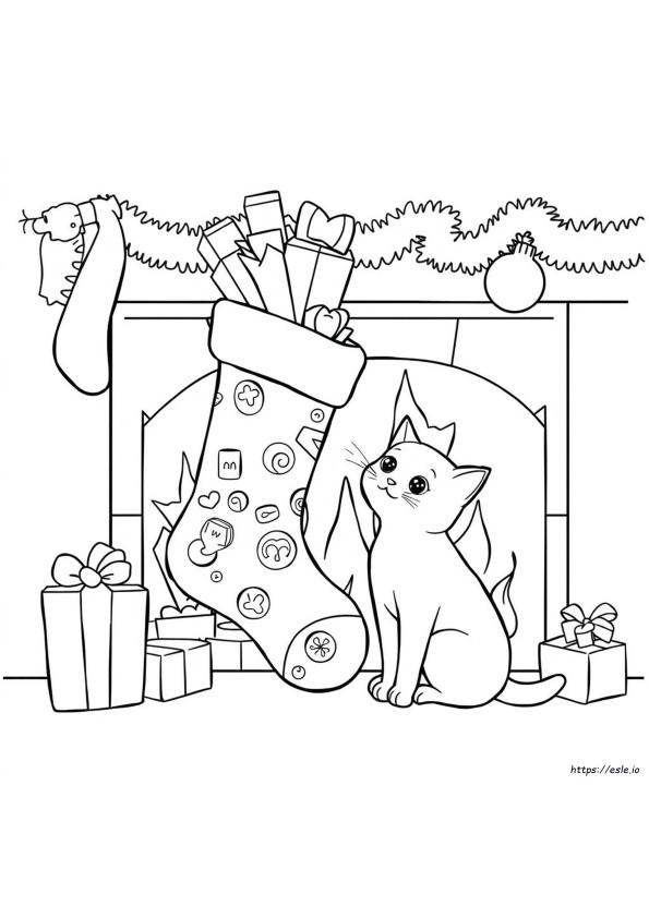 Kucing Dalam Kaos Kaki Natal Gambar Mewarnai