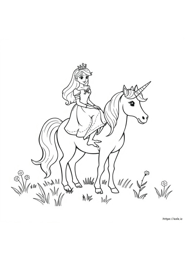 Princess Riding A Unicorn Coloring Page