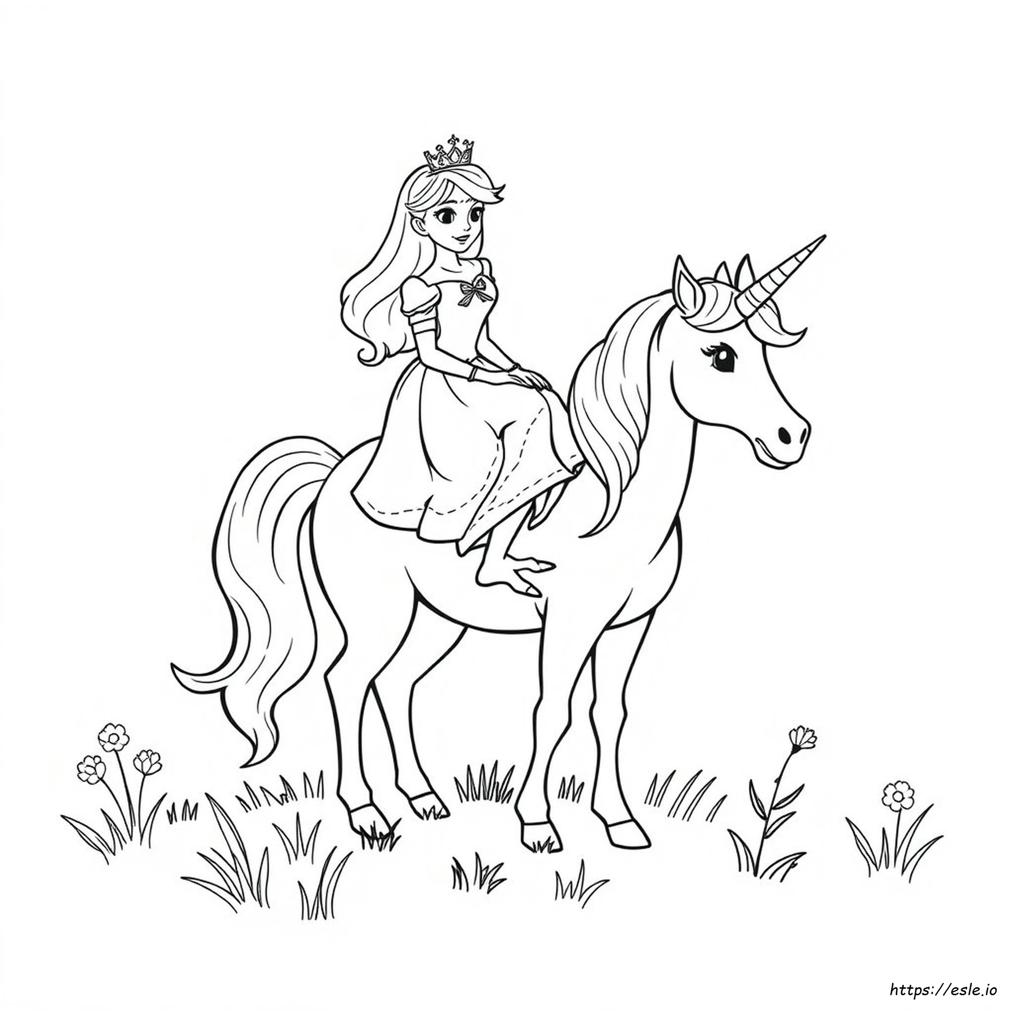 Princesa Montando Un Unicornio Para Colorear