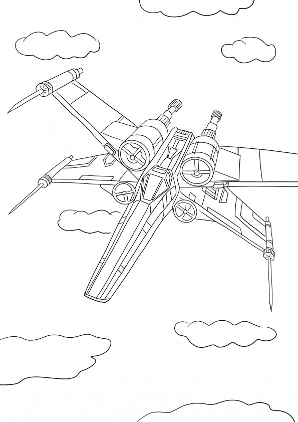 T-65 X-Wing Starfighter coloring image for Star Wars game to print for free