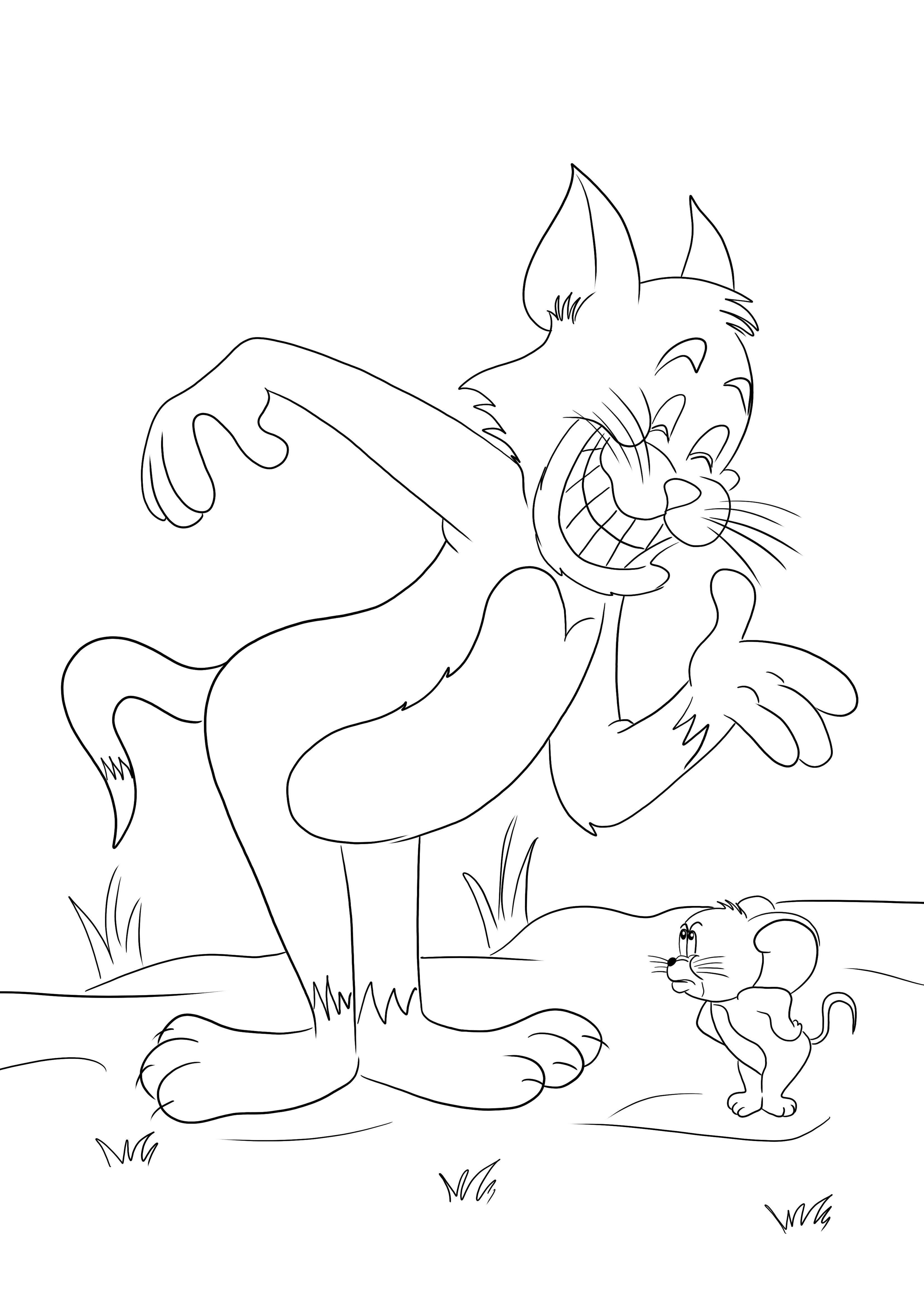 Gratis afdruk van Tom en Jerry die weer vechten om gemakkelijk voor kinderen te kleuren kleurplaat