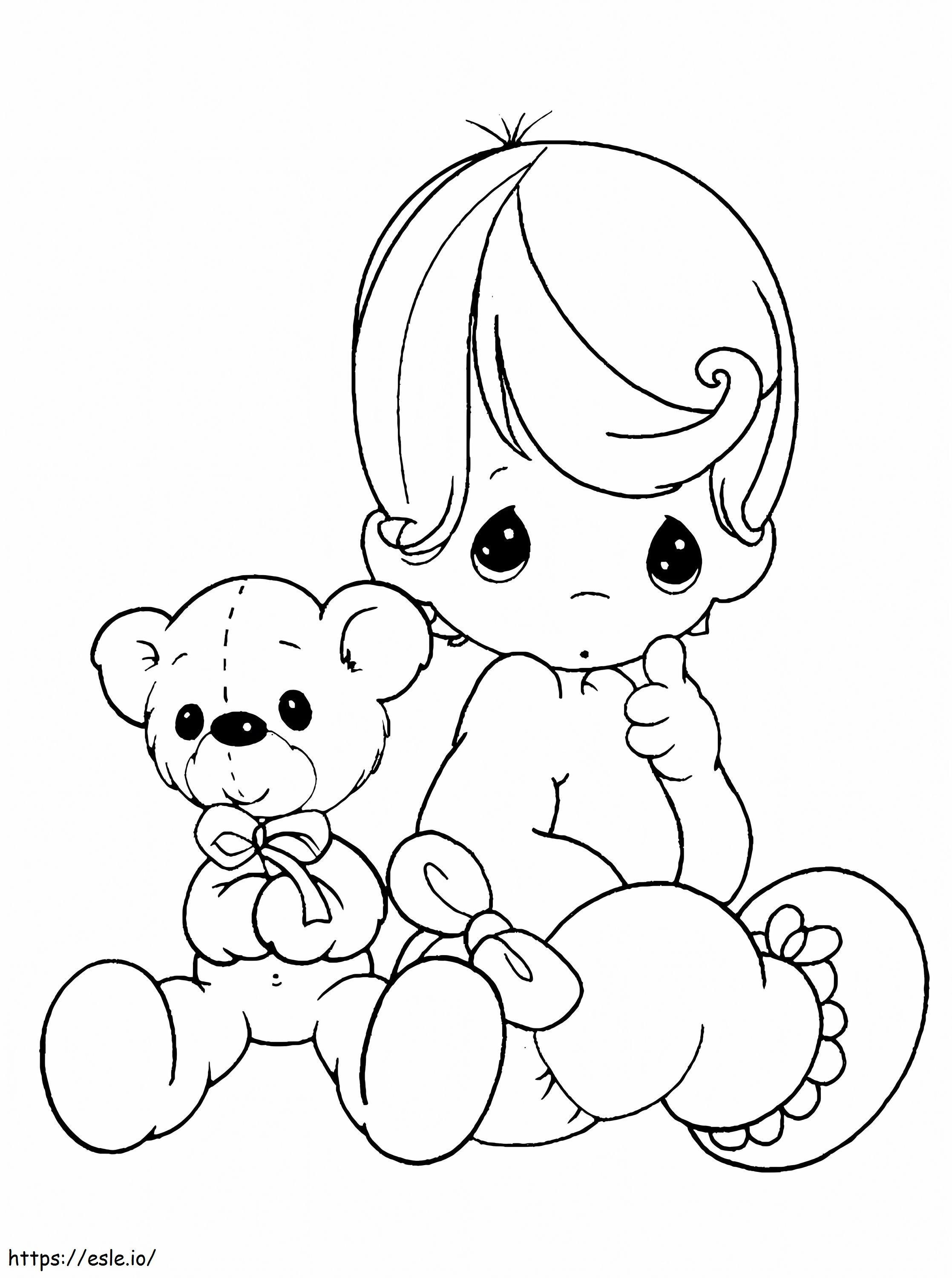 Coloriage Bébé garçon et ours en peluche à imprimer dessin