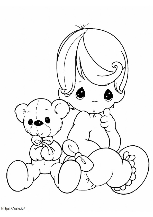 Bayi laki-laki dan boneka beruang Gambar Mewarnai