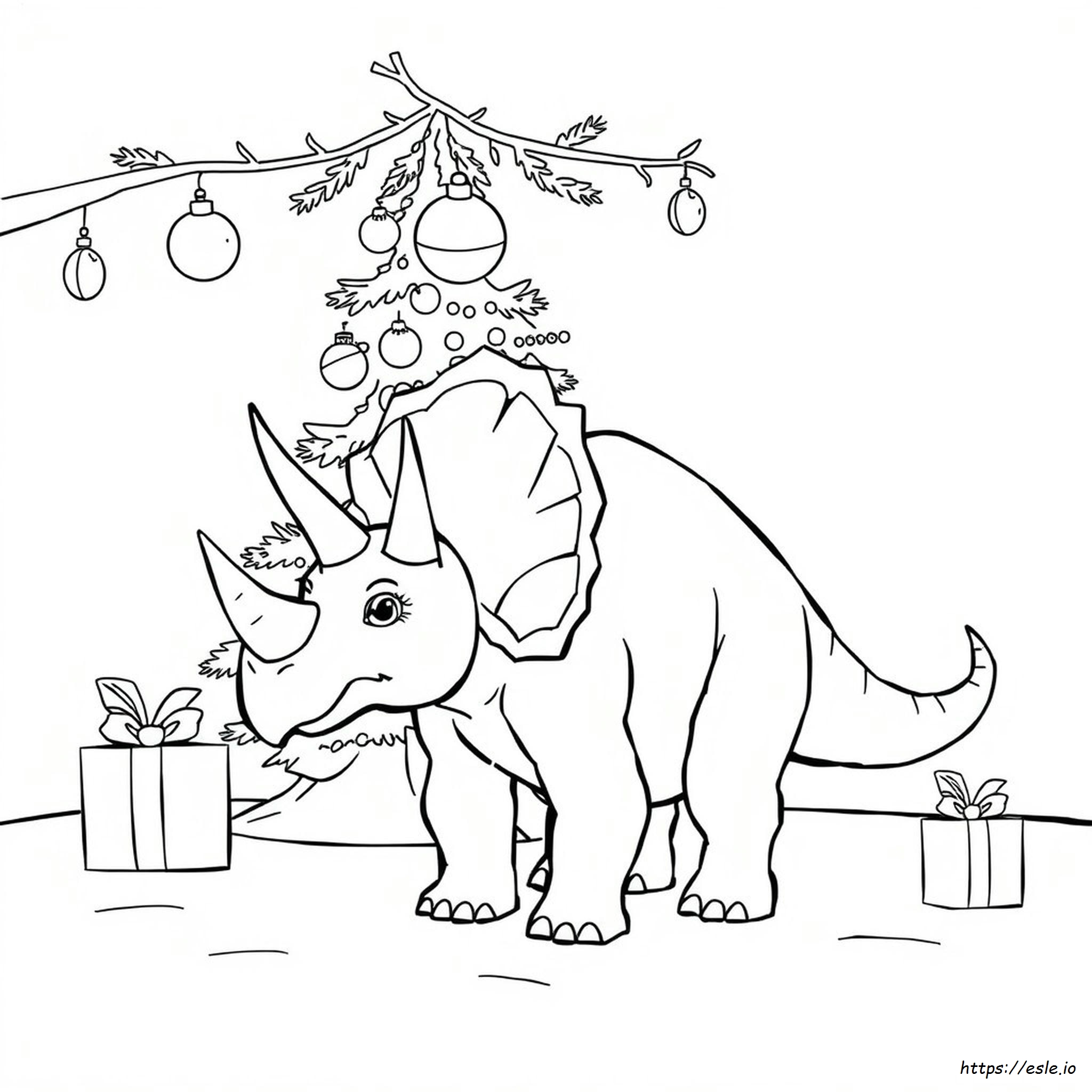 Triceratops Christmas Coloring Page