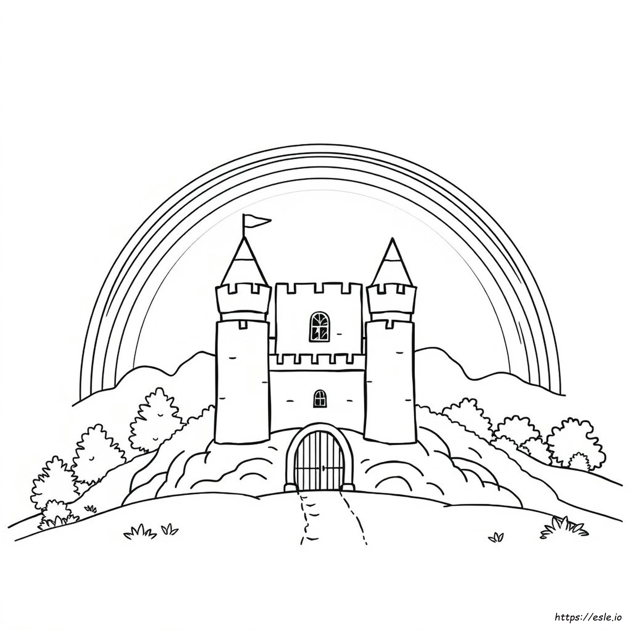 Castle With Rainbow Coloring Page
