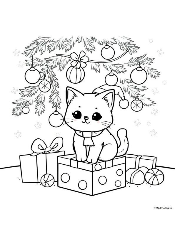 Kawaii Kucing Natal Gambar Mewarnai