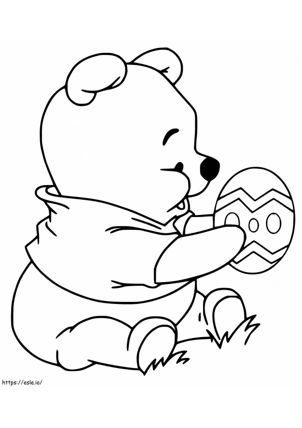 Coloriage Bébé ourson avec oeuf de Pâques à imprimer dessin