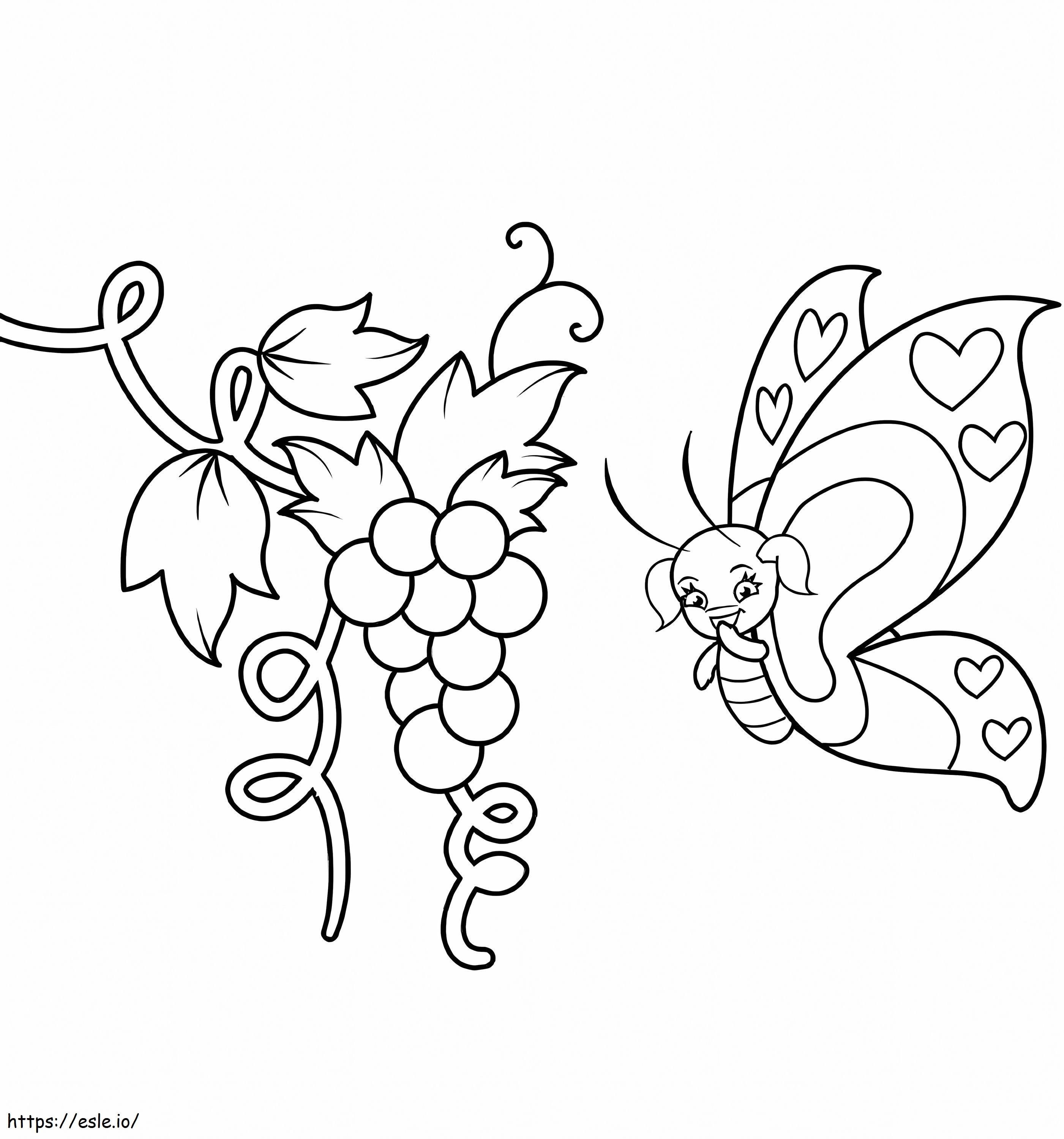 ブドウと蝶 ぬりえ - 塗り絵