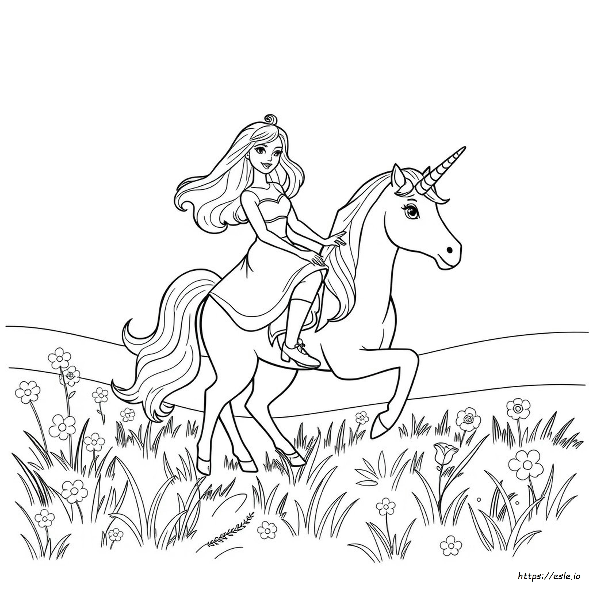 Barbie Y Unicornio Para Colorear