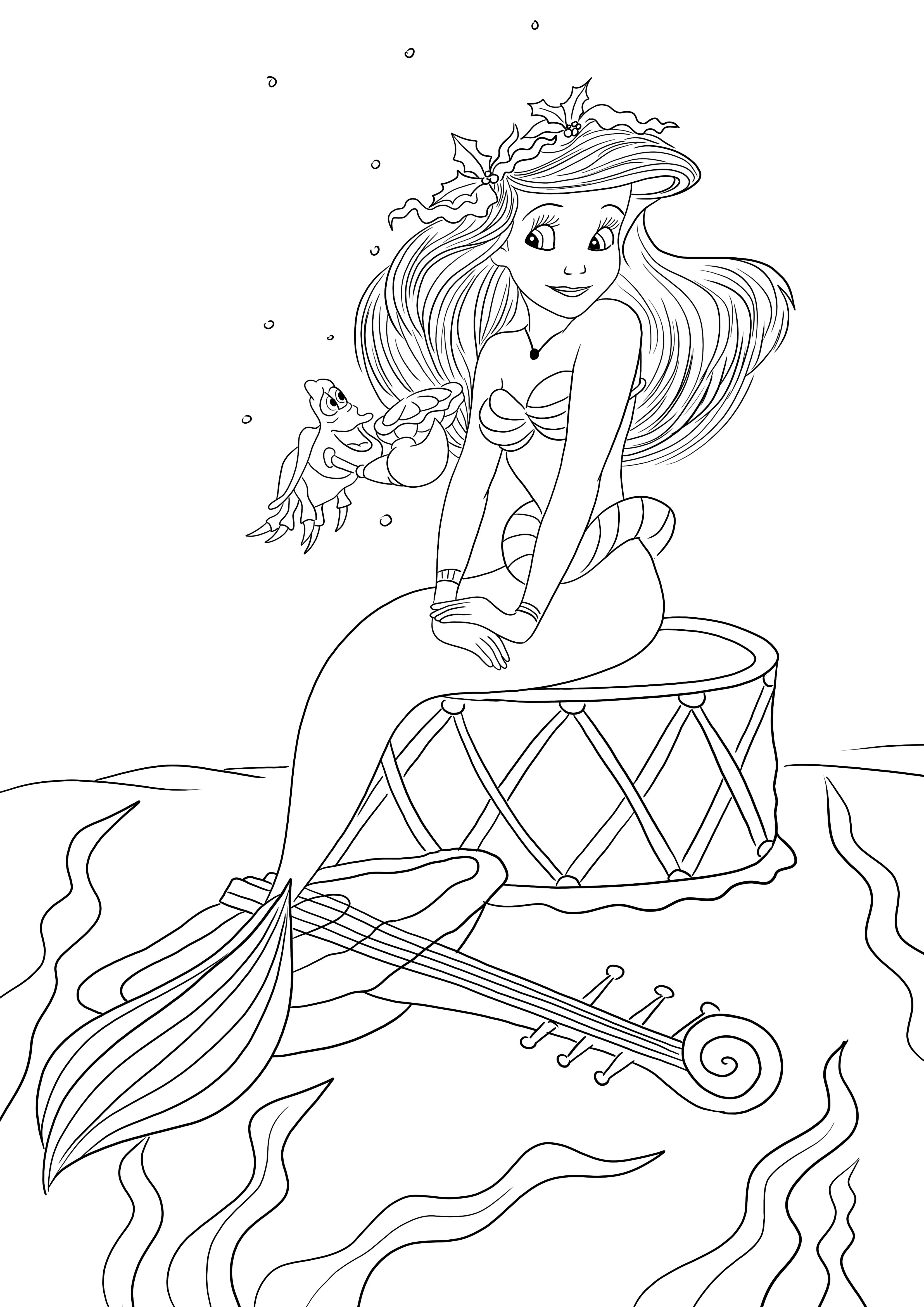 Coloring of Ariel the Mermaid for free printing or downloading page
