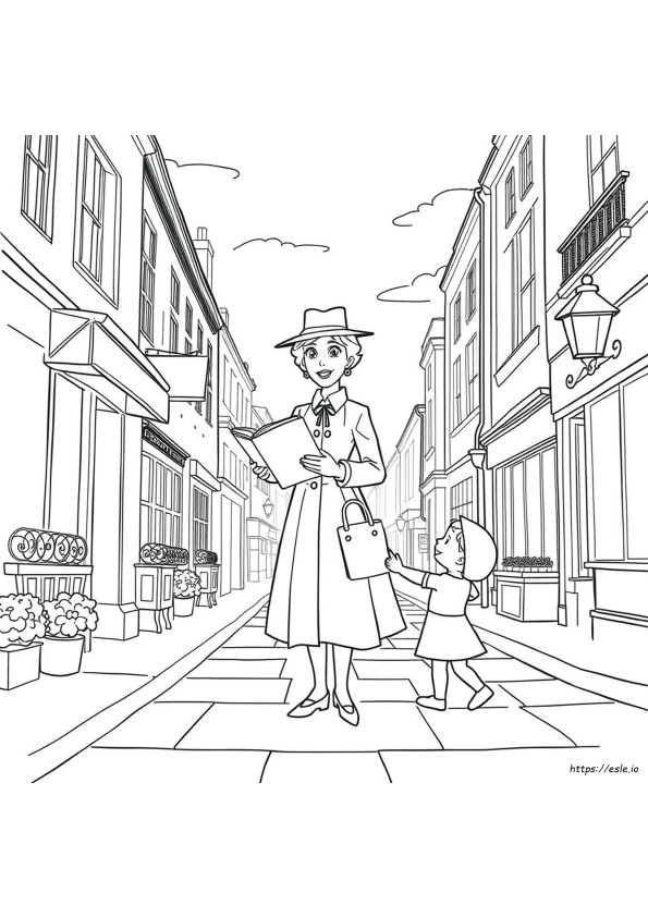 Placă De Colorat Imprimabilă Mary Poppins