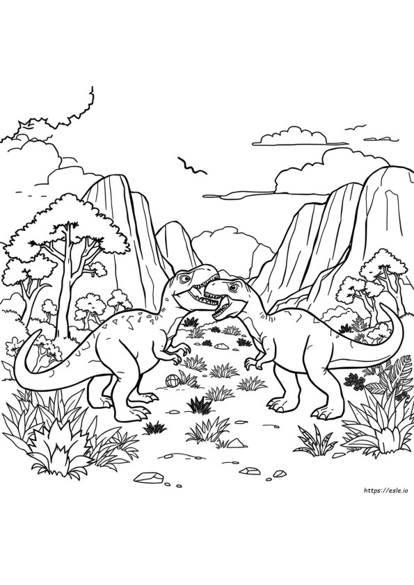 Dinosaurus Bertarung Mewarnai Gambar