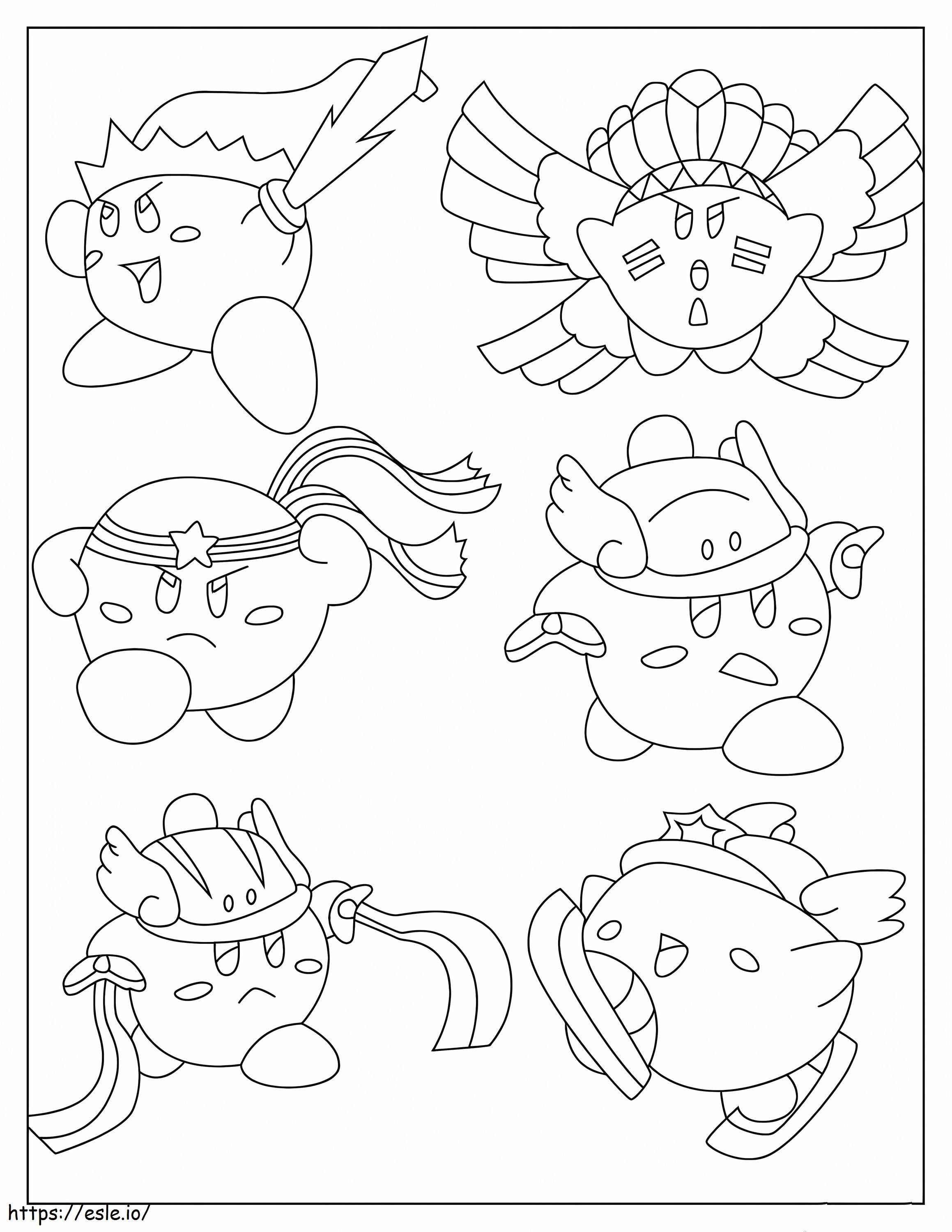 Șase piei Kirby de colorat