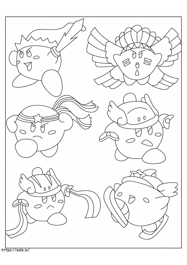 Kuusi Kirby-skiniä värityskuva
