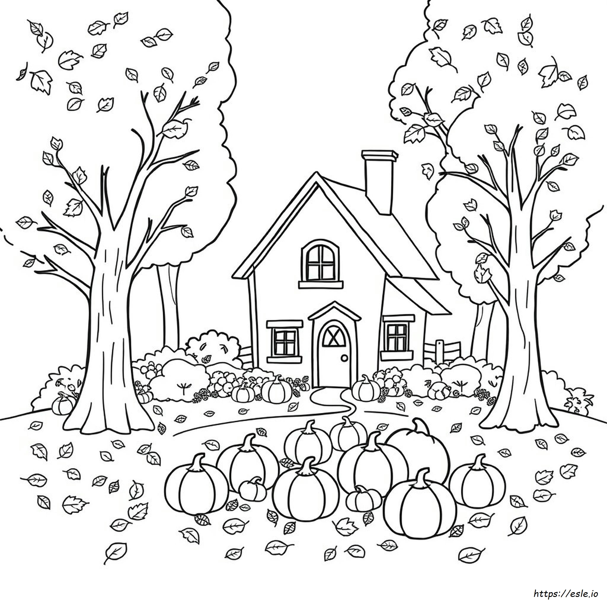 Casa De Otoño Inspirada Para Colorear Coloreada