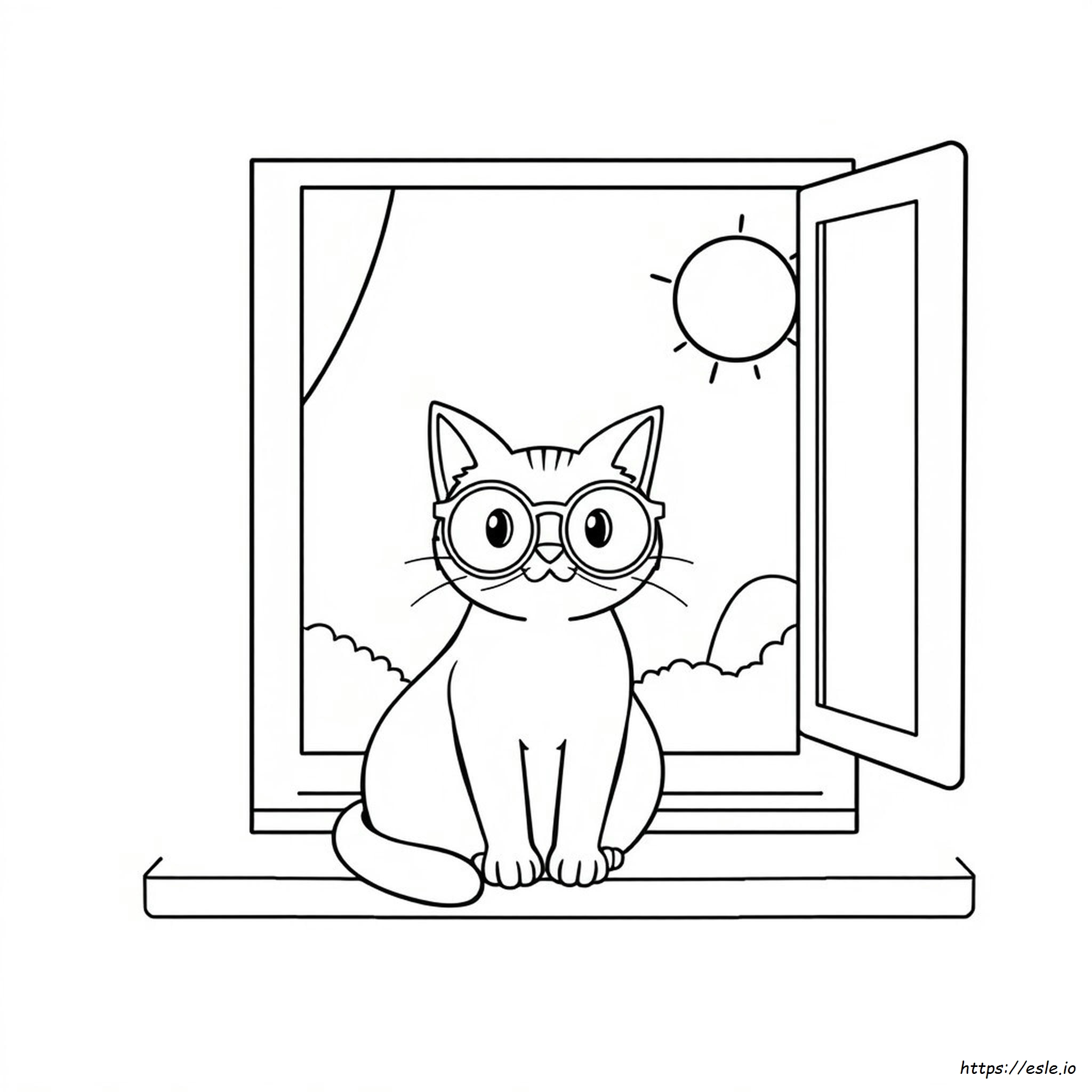 Cat With Glasses Coloring Page