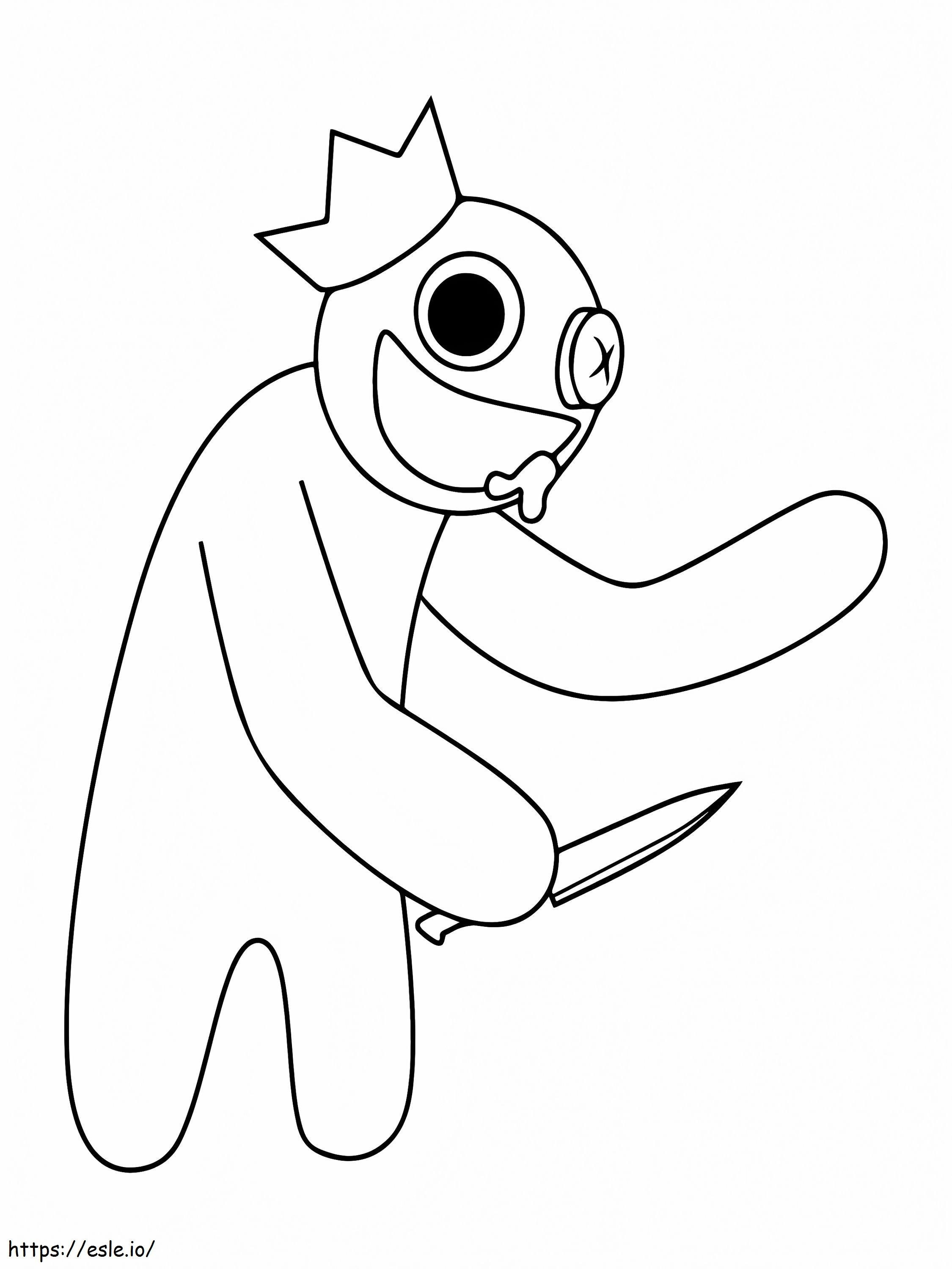 Blue Running with Knife Rainbow Friends Roblox Coloring Page in