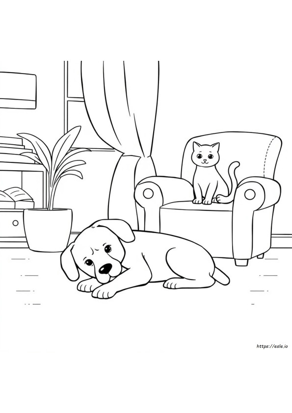 Gambar Mewarnai Anjing Dan Kucing