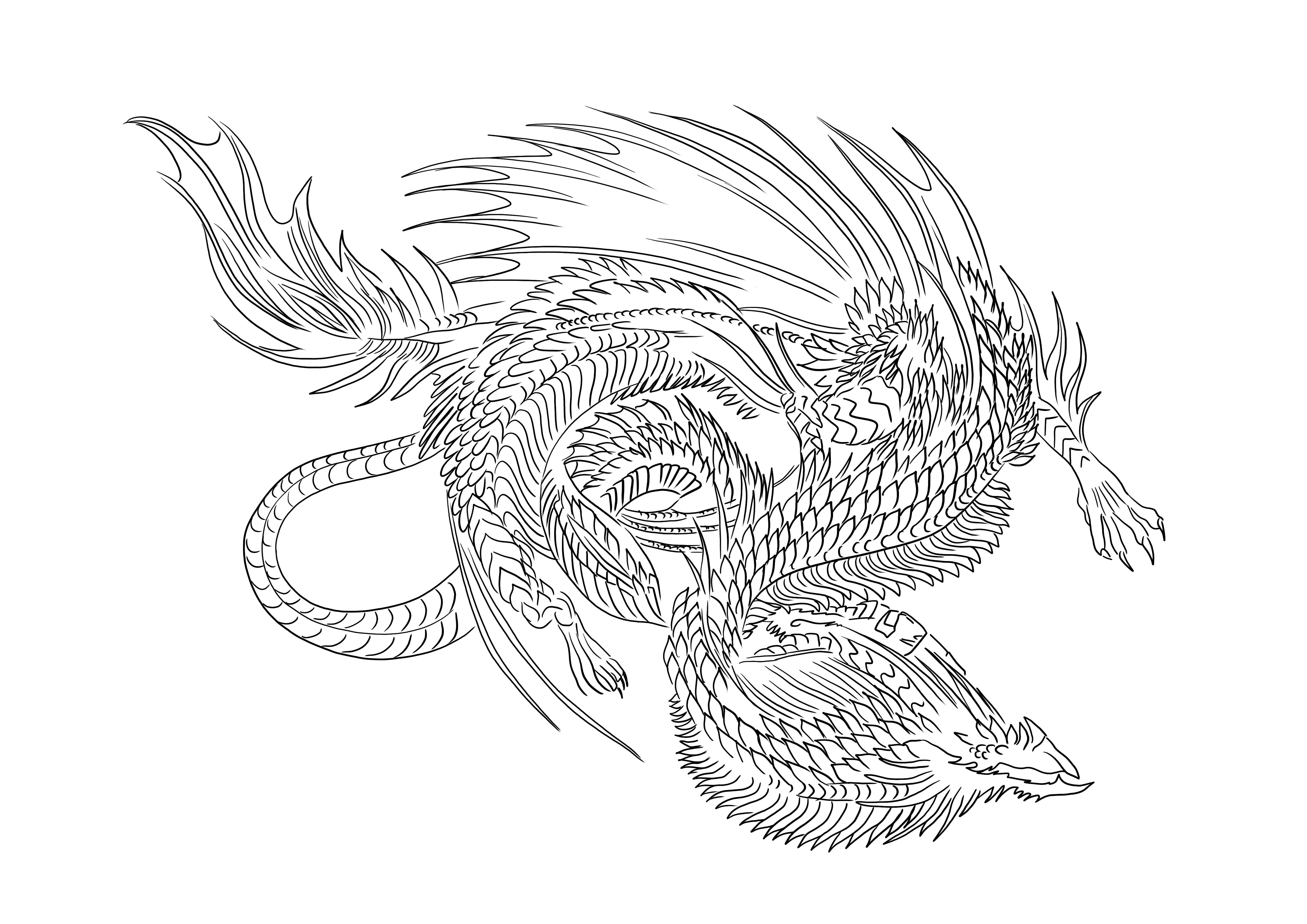 Sea Serpent Dragon printable page for easy coloring for kids