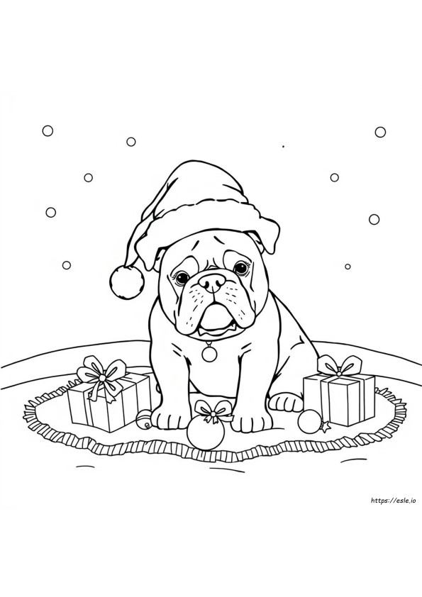 Anjing Bulldog Natal Gambar Mewarnai