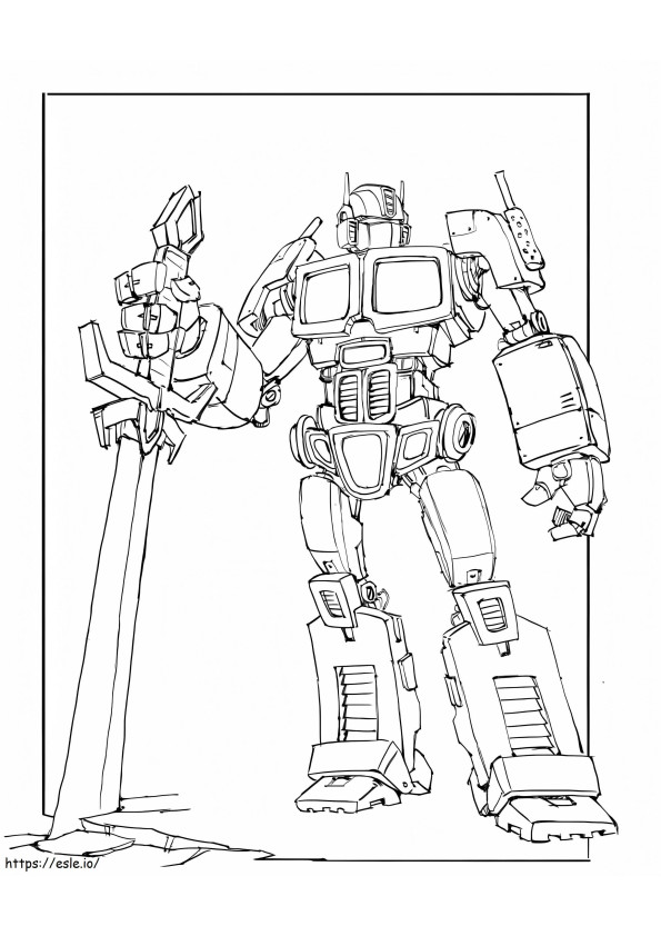Coloriage Optimus Prime avec épée à imprimer dessin