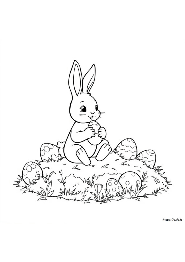 Coloriage Lapin De Pâques Avec Des Œufs