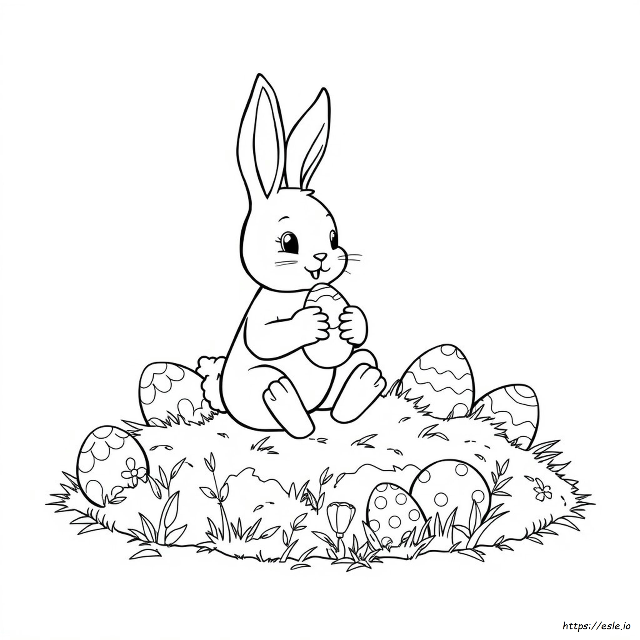 Easter Bunny With Eggs Coloring Page