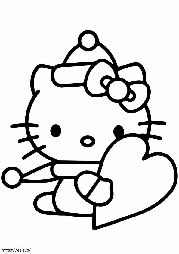 Hello Kitty cu inimă de colorat