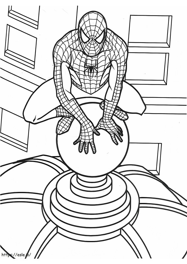 Coloriage  Spiderman sur le toit A4 à imprimer dessin