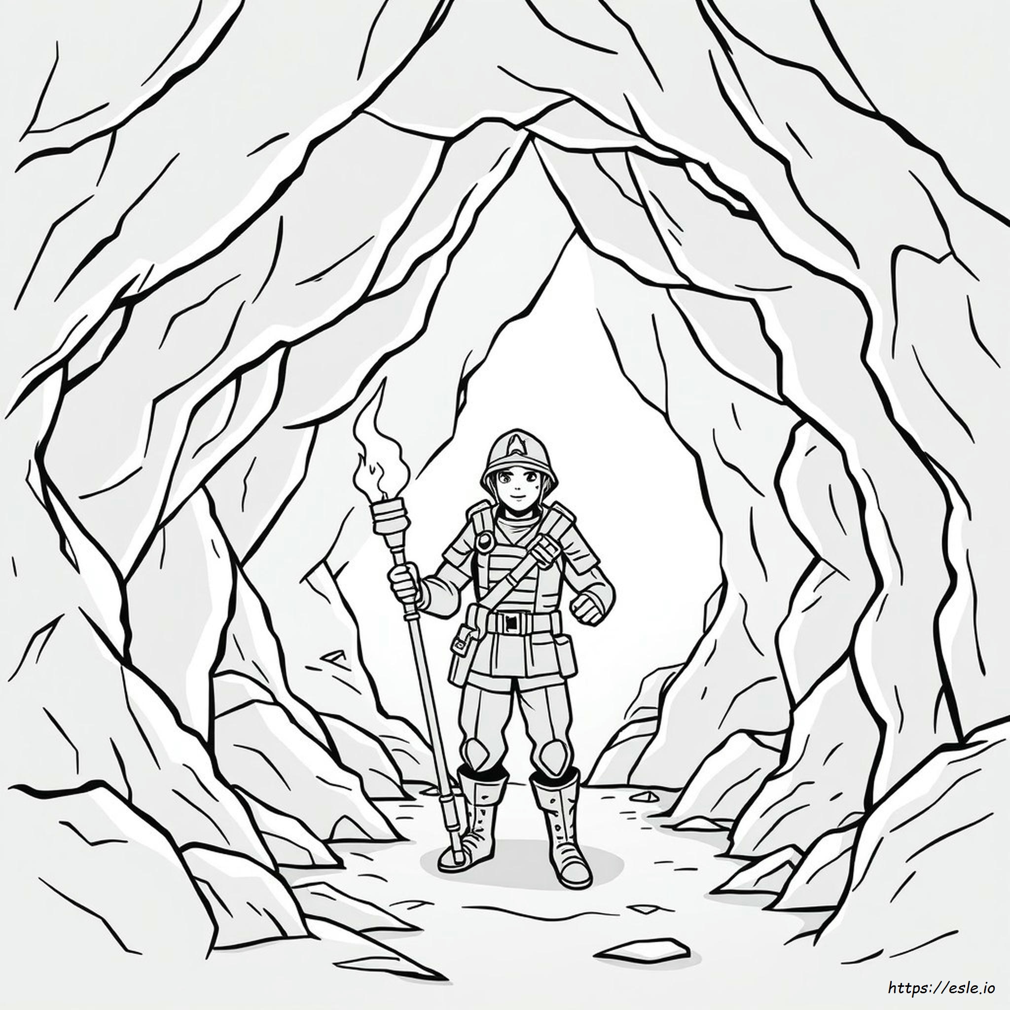 Soldier Inside Cave Coloring Page Easy