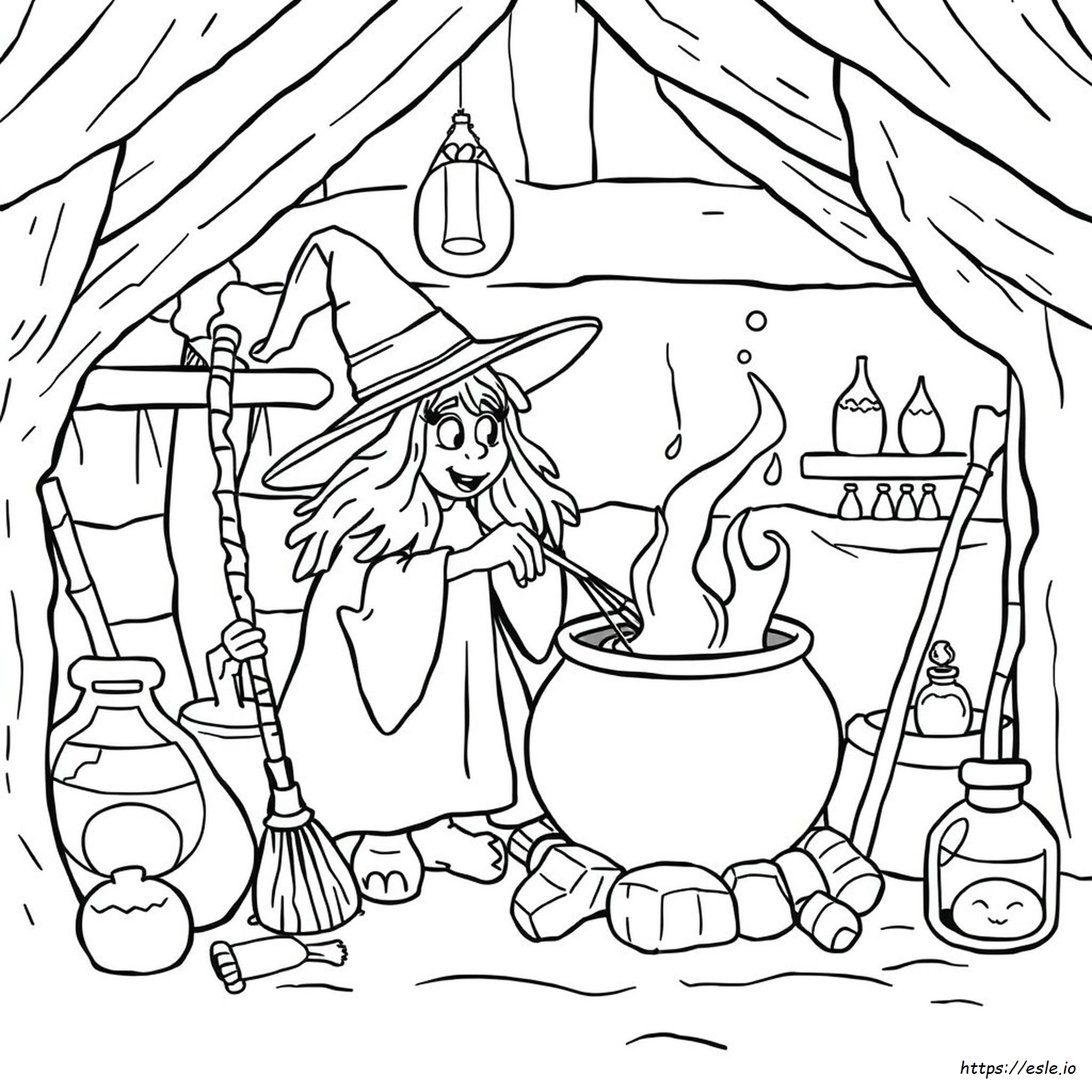 Witch And Cauldron Coloring Page