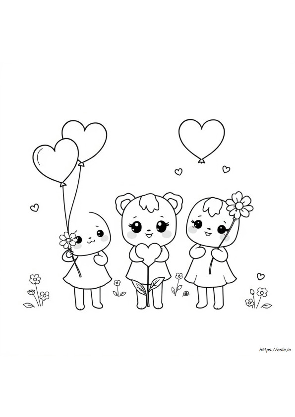 Kawaii Hari Valentine Gambar Mewarnai