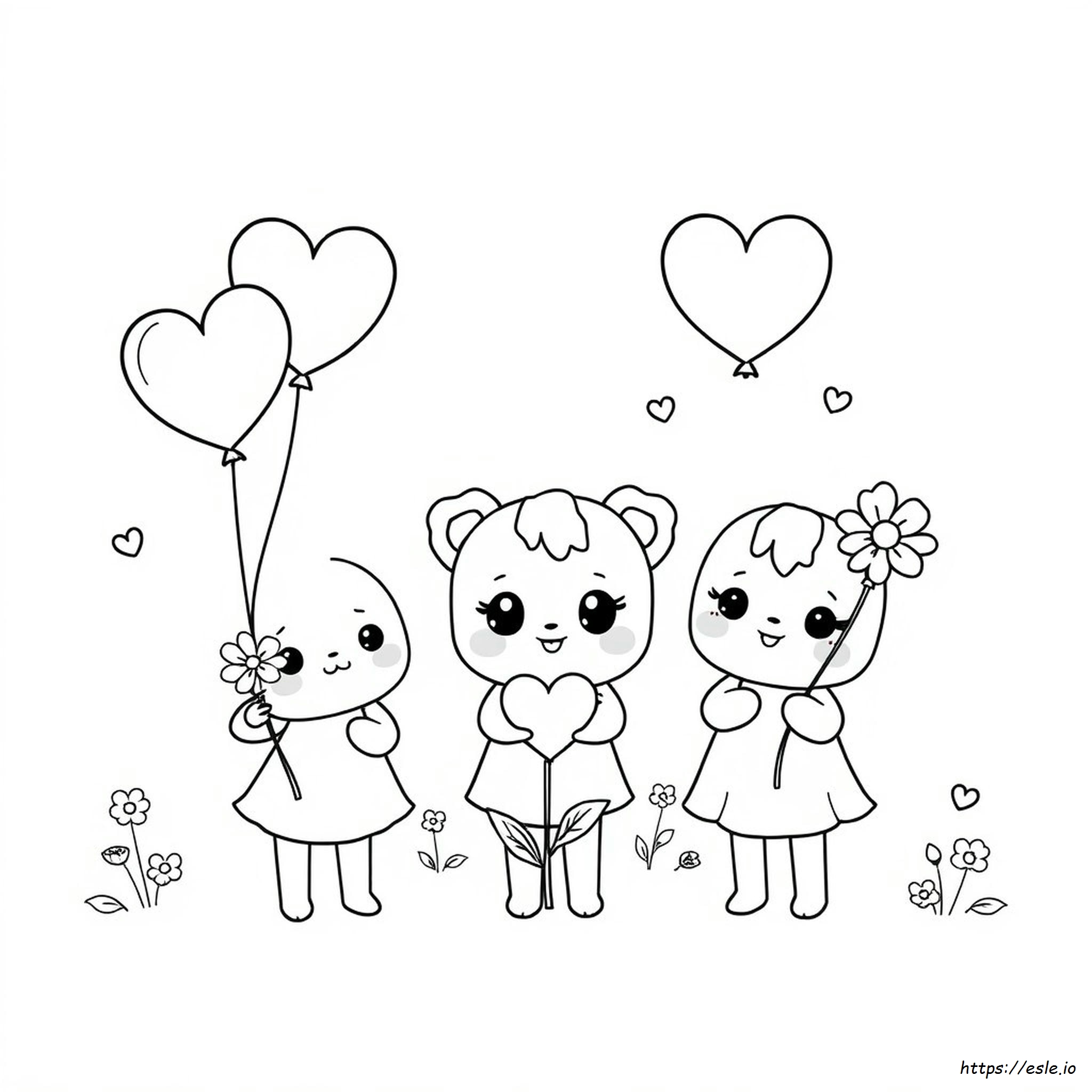 Kawaii San Valentín Para Colorear