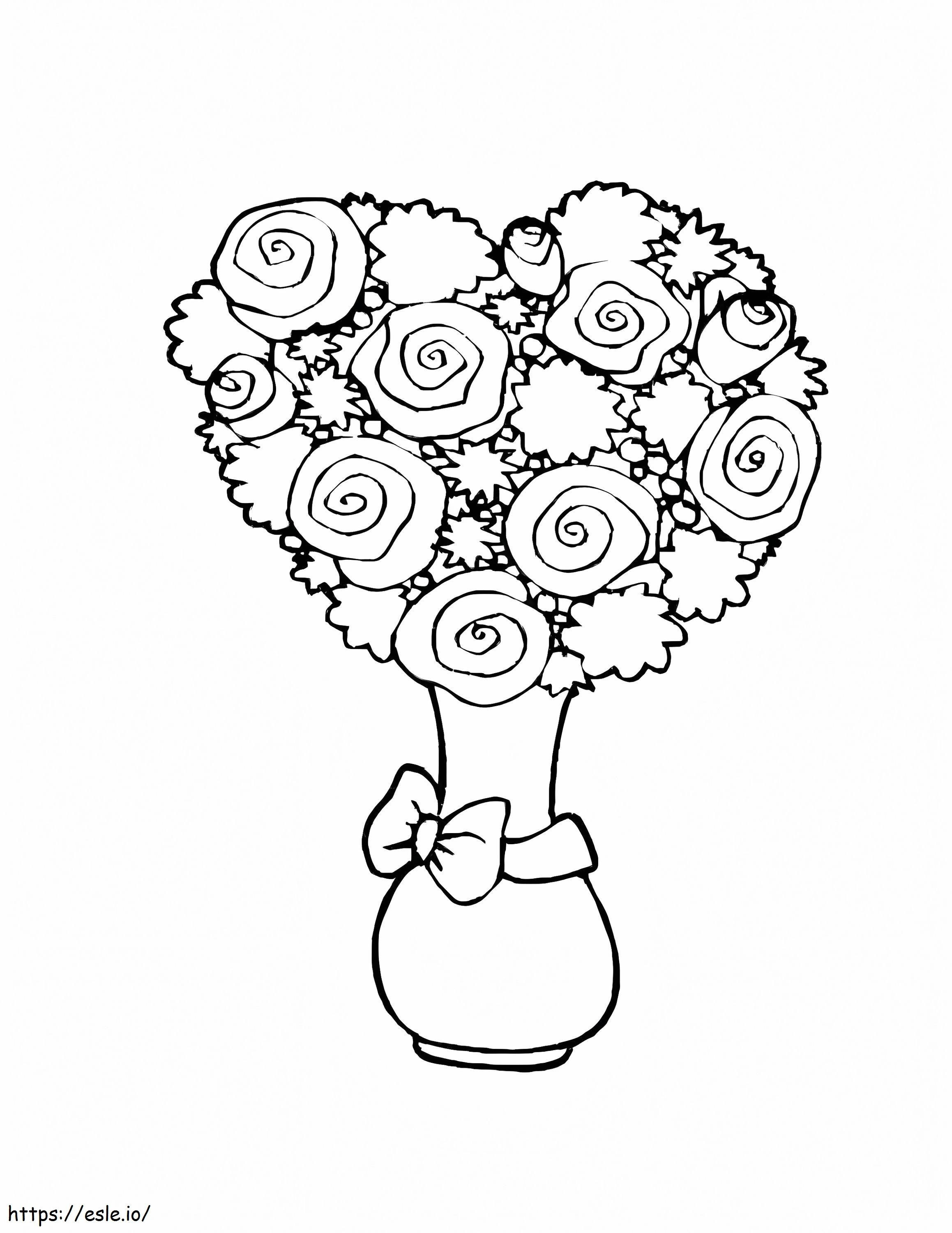 Vase Of Roses Heart coloring page