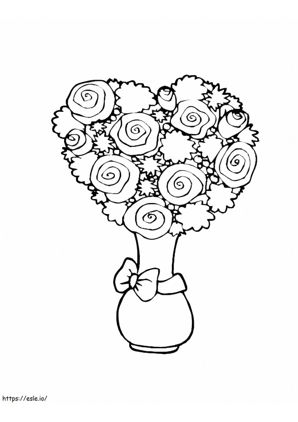 Vase Of Roses Heart coloring page