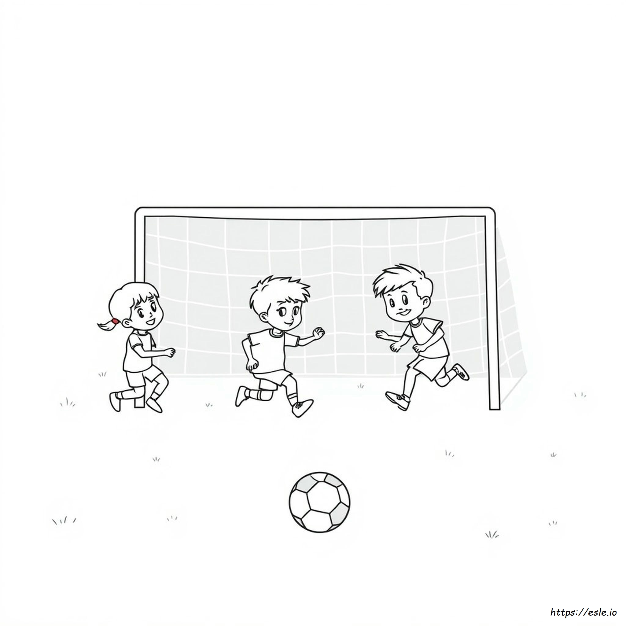 Kids Playing Soccer Coloring Page