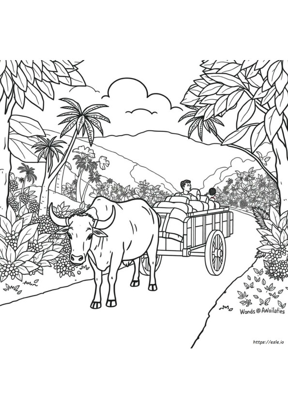 Costa Rican Ox Cart Coloring Page
