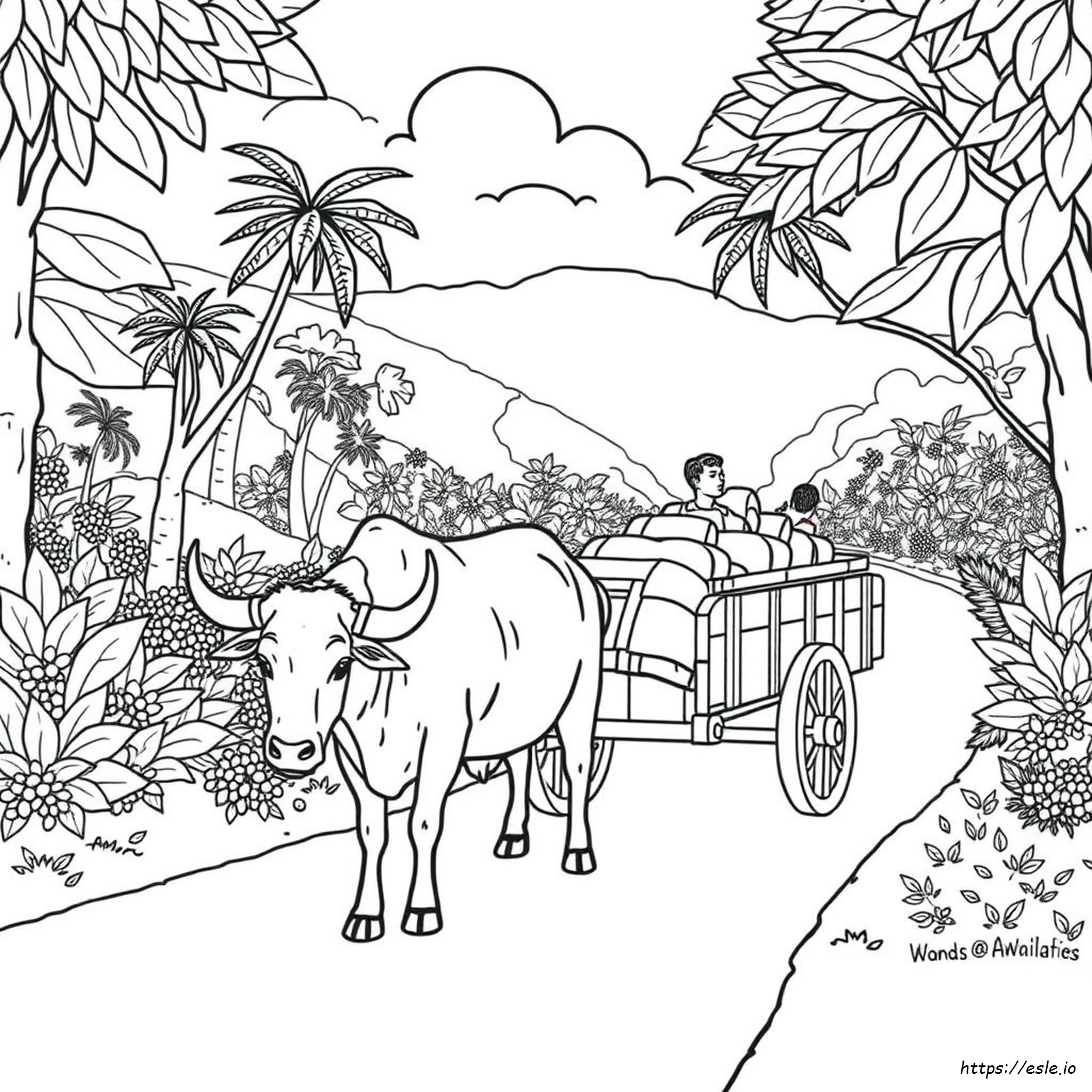 Carreta De Bueyes Costarricense Para Colorear
