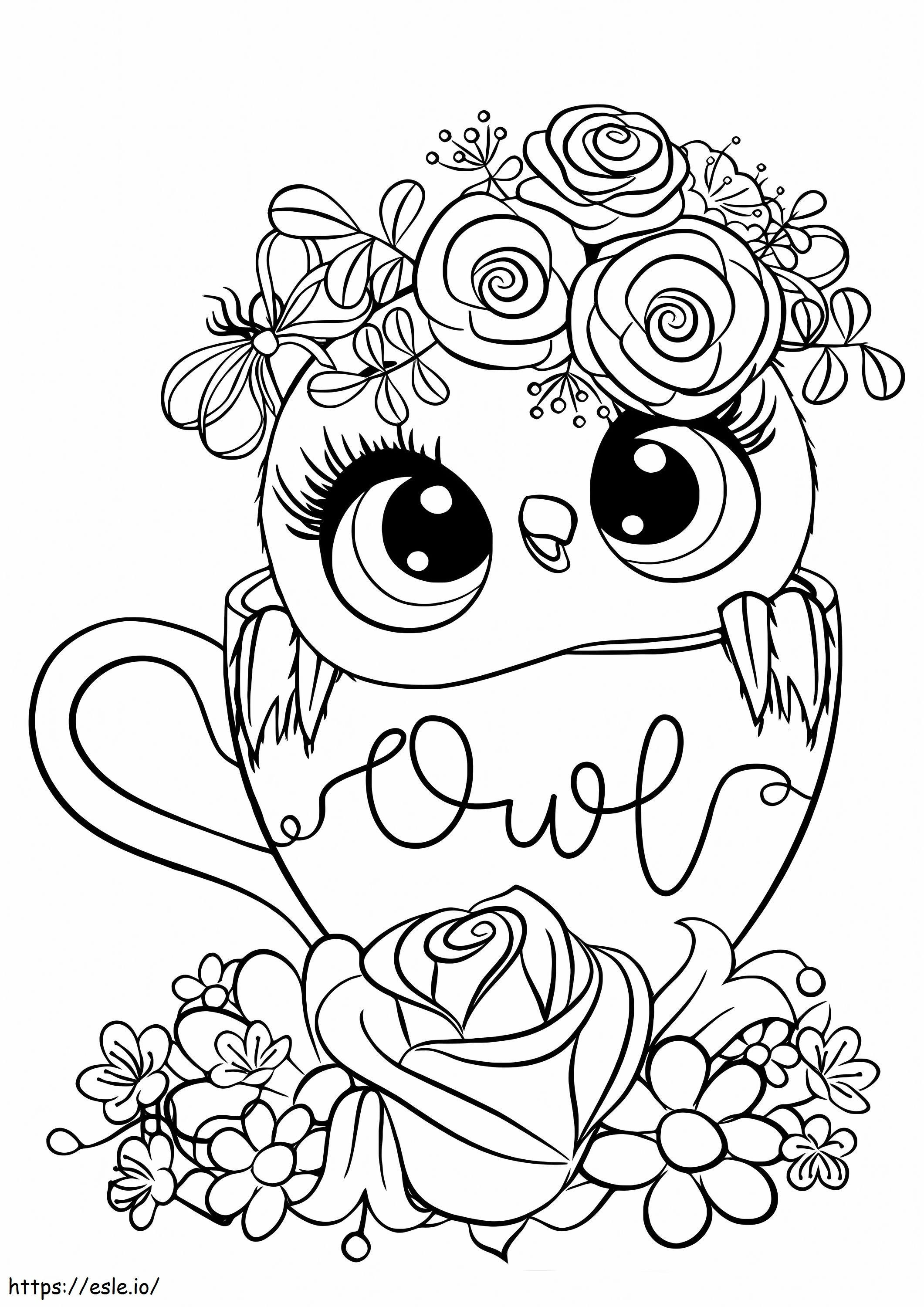 Owl With Flowers coloring page